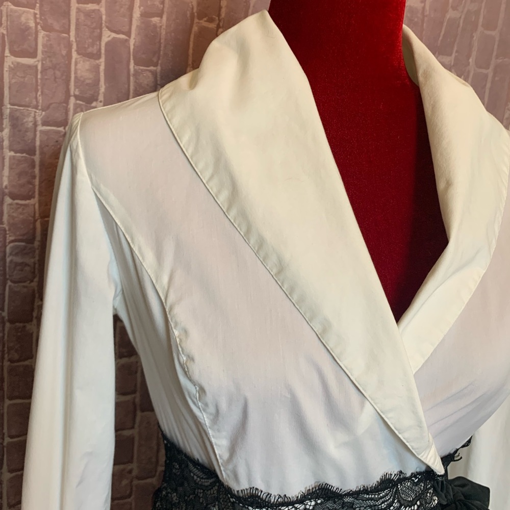 White Poplin & Black Lace Wrap Shirt - Picture 4 of 11